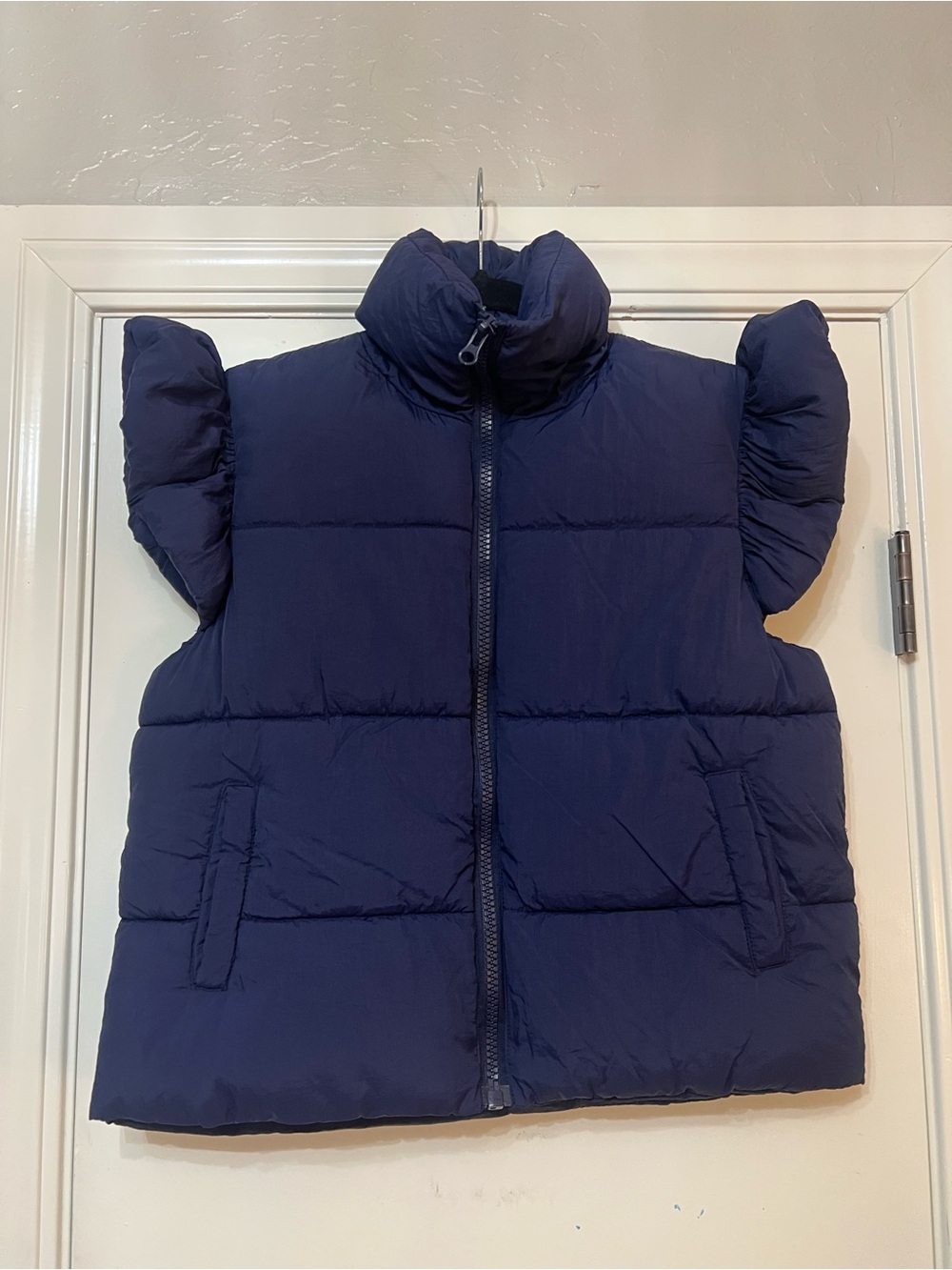 Simply Southern Navy Puffy Vest with Ruffle Cap Sleeves